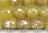 CAA5987 15 inches 6mm faceted round AB-color line agate beads