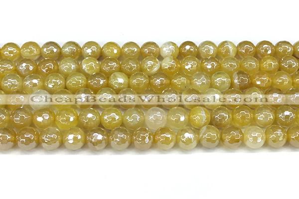 CAA5987 15 inches 6mm faceted round AB-color line agate beads