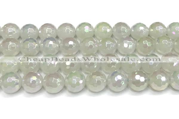 CAA6037 15 inches 12mm faceted round AB-color white agate beads
