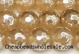CAA6051 15 inches 8mm faceted round AB-color yellow agate beads