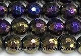 CAA6054 15 inches 6mm faceted round AB-color black agate beads