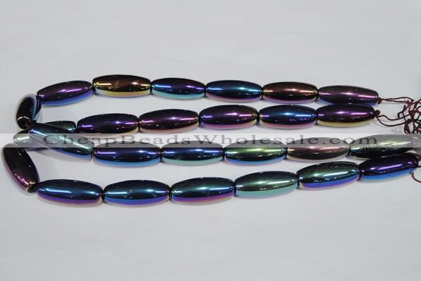 CAA859 15.5 inches 12*30mm rice AB-color black agate beads