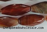 CAG1670 15.5 inches 14*30mm faceted rice red agate gemstone beads