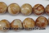 CAG1889 15.5 inches 14mm faceted round lemon crazy lace agate beads