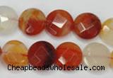 CAG2393 15.5 inches 14mm faceted coin red agate beads wholesale