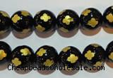 CAG3363 15.5 inches 10mm carved round black agate beads wholesale