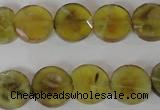 CAG4891 15 inches 12mm faceted coin fire crackle agate beads