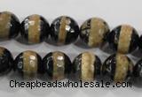 CAG5145 15 inches 10mm faceted round tibetan agate beads wholesale