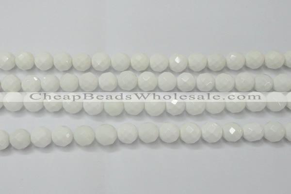 CAG6102 15.5 inches 8mm faceted round white agate gemstone beads