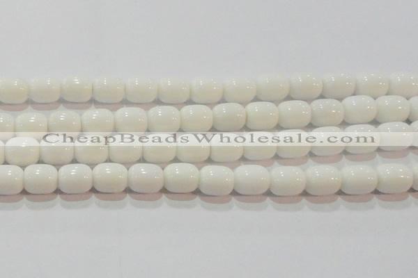CAG7211 15.5 inches 10*12mm drum white agate gemstone beads