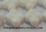 CAG7224 15.5 inches 20*20mm carved flower white agate gemstone beads