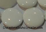 CAG7256 15.5 inches 20mm flat round white agate gemstone beads
