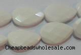 CAG7264 15.5 inches 10*14mm faceted flat teardrop white agate beads