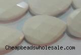 CAG7267 15.5 inches 15*20mm faceted flat teardrop white agate beads