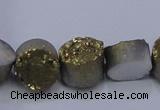 CAG7930 7.5 inches 10mm flat round plated white druzy agate beads