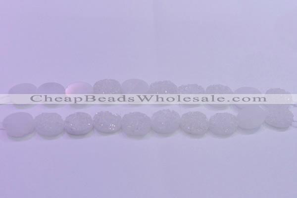 CAG8180 7.5 inches 15*20mm oval white plated druzy agate beads