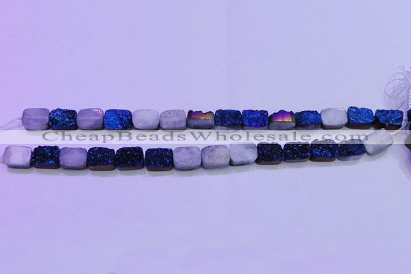 CAG8216 Top drilled 10*14mm rectangle blue plated druzy agate beads