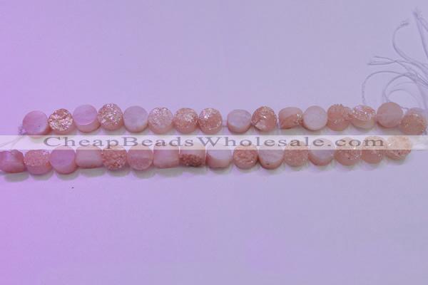 CAG8341 7.5 inches 12mm coin champagne plated druzy agate beads