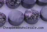 CAG8372 7.5 inches 18mm coin silver plated druzy agate beads
