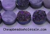 CAG8374 7.5 inches 18mm coin rainbow plated druzy agate beads