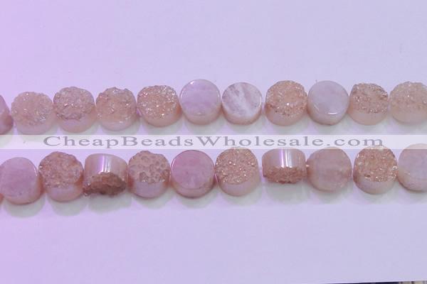 CAG8381 7.5 inches 20mm coin champagne plated druzy agate beads