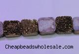 CAG8420 7.5 inches 10*10mm square gold plated druzy agate beads