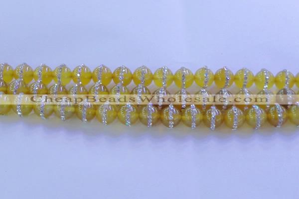 CAG8791 15.5 inches 8mm round agate with rhinestone beads