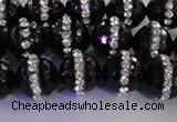 CAG8858 15.5 inches 12mm faceted round agate with rhinestone beads