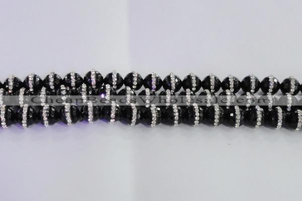 CAG8858 15.5 inches 12mm faceted round agate with rhinestone beads
