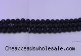CAG8870 15.5 inches 4mm round matte black line agate beads