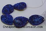 CAG9676 7.5 inches 30*40mm teardrop blue plated druzy agate beads
