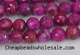 CAG9875 15.5 inches 4mm faceted round fuchsia crazy lace agate beads