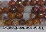 CAG9910 15.5 inches 4mm faceted round red moss agate beads