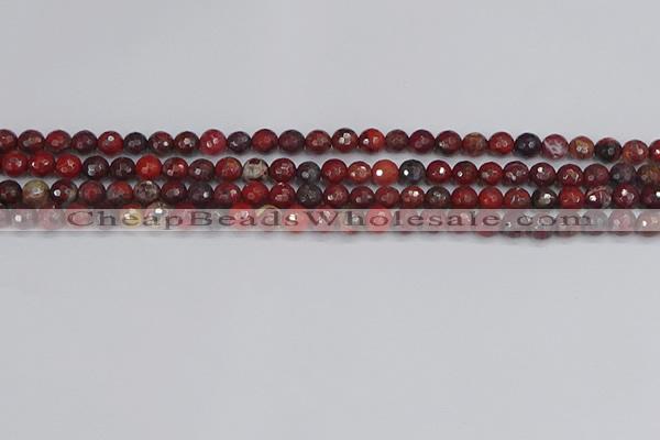 CBD375 15.5 inches 4mm faceted round poppy jasper beads