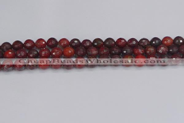 CBD378 15.5 inches 10mm faceted round poppy jasper beads