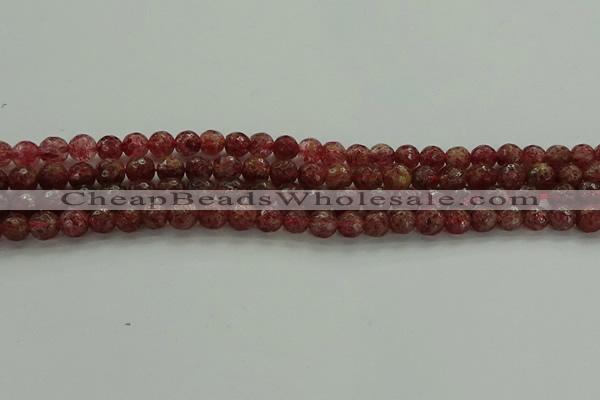 CBQ331 15.5 inches 6mm faceted round strawberry quartz beads