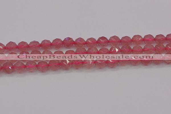 CBQ438 15.5 inches 10mm faceted nuggets strawberry quartz beads