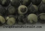 CBW163 15.5 inches 10mm round matte black fossil jasper beads