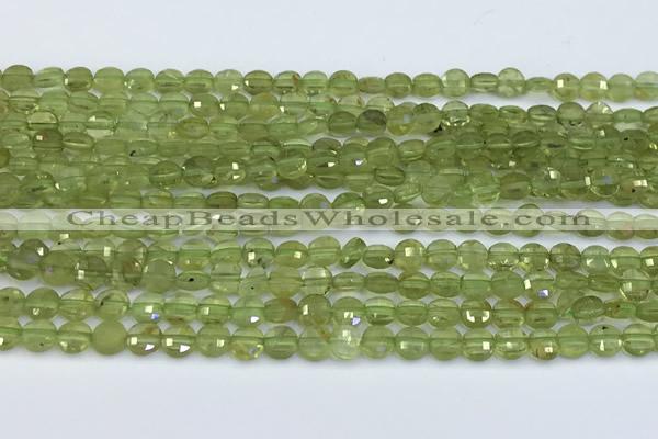 CCB1153 15 inches 4mm faceted coin peridot beads
