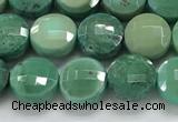 CCB709 15.5 inches 6mm faceted coin grass agate gemstone beads