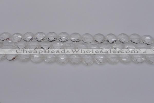 CCC503 15.5 inches 10mm faceted coin natural white crystal beads