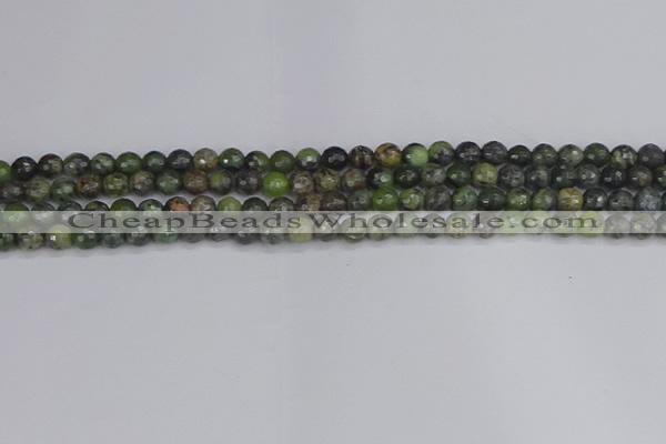 CCJ420 15.5 inches 4mm faceted round dendritic green jade beads