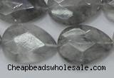 CCQ214 15.5 inches 18*25mm faceted flat teardrop cloudy quartz beads