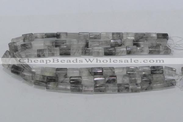 CCQ219 15.5 inches 10*15mm faceted & flat column cloudy quartz beads