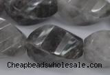 CCQ296 15.5 inches 20*28mm faceted & twisted rice cloudy quartz beads