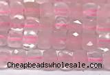 CCU1006 15 inches 4mm faceted cube rose quartz beads
