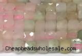 CCU1008 15 inches 4mm faceted cube morganite beads