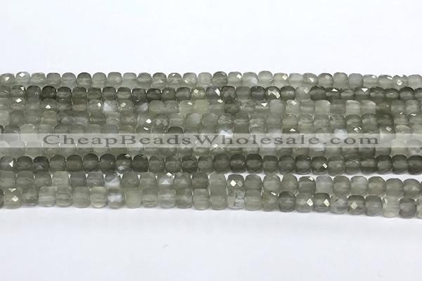 CCU1017 15 inches 4mm faceted cube grey moonstone beads