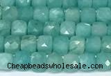 CCU1023 15 inches 4mm faceted cube amazonite beads