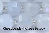 CCU1286 15 inches 9mm - 10mm faceted cube blue chalcedony beads